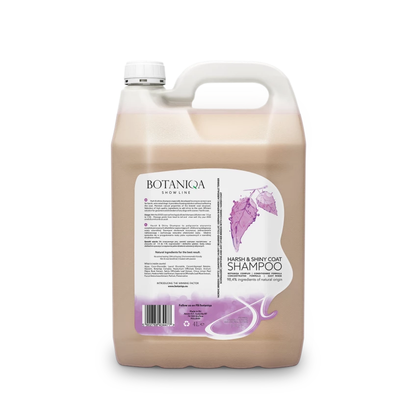 BOTANIQA Harsh & Shiny Coat Shampoo Shampooing Pour Chiens à Poil Dur 4l 1 BOTANIQA Harsh & Shiny Coat Shampoo Shampooing Pour Chiens à Poil Dur 4l