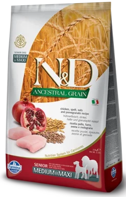 Farmina N&D Ancestral Grain Canine Senior Medium&Maxi Chicken&Pomegranate 12kg