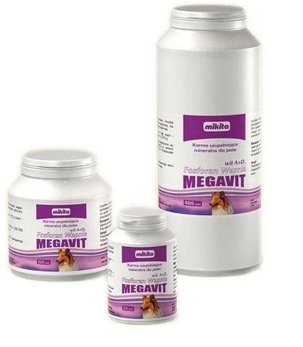 MIKITA MEGAVIT Calcium Phosphate + Vitamine A+D3 - Supplément De Vitamines Et Minéraux Pour Chiens 400 Comprimés 1 MIKITA MEGAVIT Calcium Phosphate + Vitamine A+D3 - Supplément De Vitamines Et Minéraux Pour Chiens 400 Comprimés