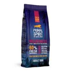 PRIMAL SPIRIT 60% Wilderness 12kg +Barre D'aliments Pour Chiens Premium Hektor à La Volaille 900g Gratuit